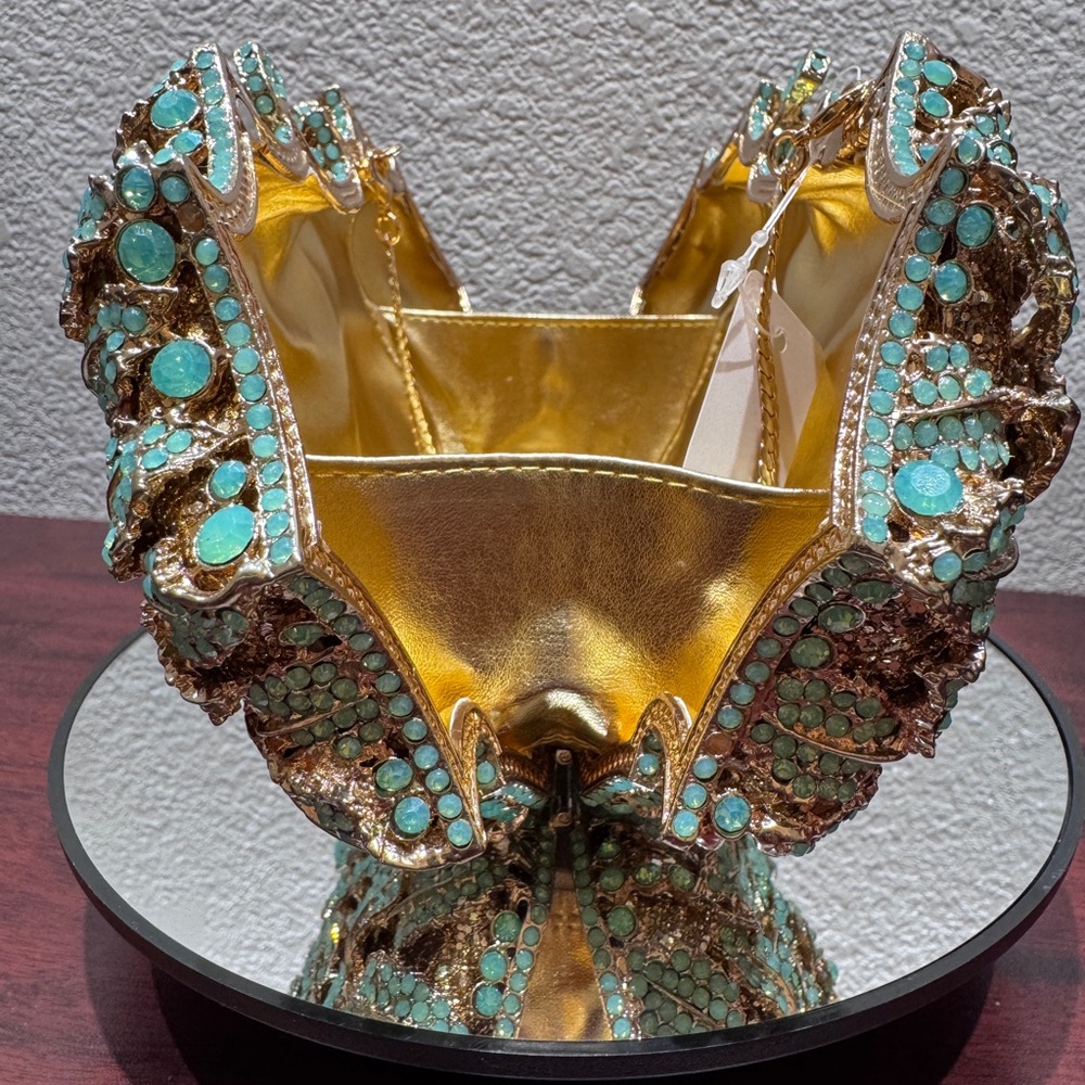 Crystal‎ Flower Aqua Marine Clutch Evening Bag - Picture 10 of 14